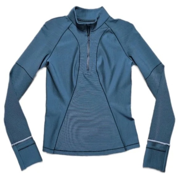 Lululemon Teal Ribbed Running Half Zip Sweater Jacket Size 8 Women’s - Picture 14 of 14
